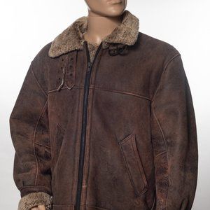 Vintage Original Shearling Leather Bomber Jacket